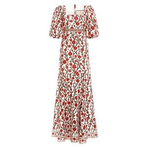 AGUA BENDITA Clavel Mandevilla Floral Embroidered Linen Maxi Dress size Small